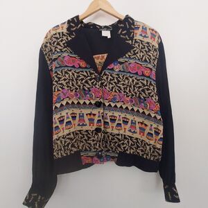 Vintage Carole Little Top Shacket Size 8 / 10 Button Up Rayon Paris Art To Wear